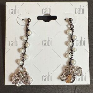 CAbi Silver and White Pearl Charm Earrings